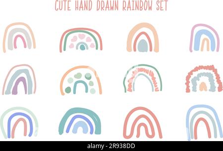 abstract cute hand drawn rainbow using pastel color . vector illustration Stock Vector