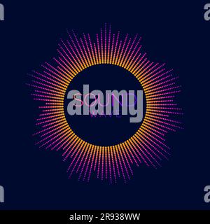 Circle sound wave visualization bar. Dotted music player equalizer. Radial audio signal or vibration element. Voice recognition. Neon colors concept. Vector Stock Vector
