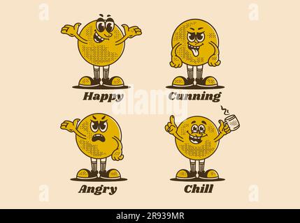 Vintage mascot character of old ball with some expressions Stock Vector