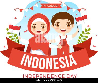 Indonesian Independence Day Vector Illustration On 17th August with Kids Doing Traditional Competition in Flat Cartoon Hand Drawn Template Stock Vector