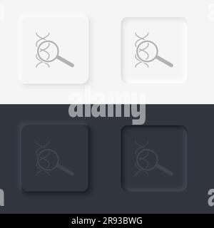 Dna, magnifier, neomorphism style, vector icon with button Stock Vector