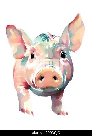Watercolor piglet as vector in low poly art. Piggy in front of white background. Stock Vector