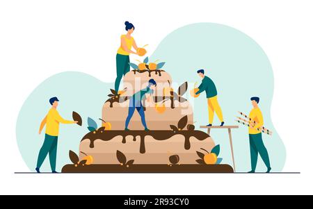 Bakers preparing wedding or birthday cake Stock Vector