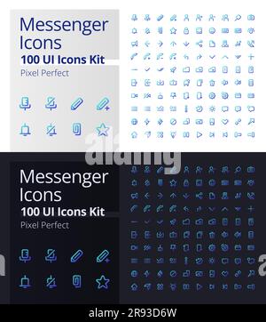 Messenger pixel perfect gradient linear ui icons kit for dark, light mode Stock Vector