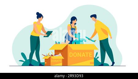 Volunteers packing donation boxes Stock Vector