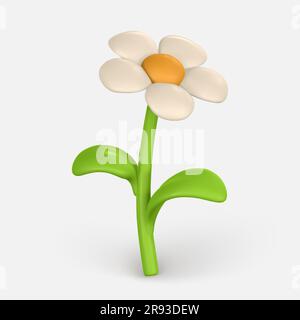 3D Cute colorful daisy flower. Chamomile in cartoon style. Vector illustration. Stock Vector