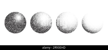 Textured gradient spheres set. Black dotted circles collection. Stippled round elements pack. Fading noise grain dotwork shapes. Vanishing halftone effect illustrations bundle. Vector  Stock Vector