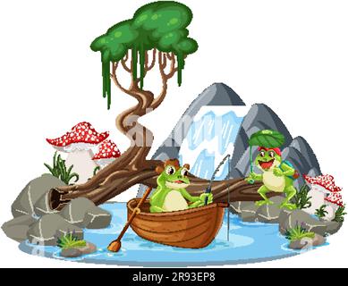 Green Frog in Waterfall Scene illustration Stock Vector Image & Art - Alamy