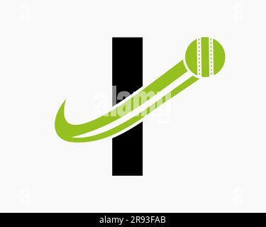Initial Letter I Cricket Logo Concept With Moving Ball Icon For Cricket Club Symbol. Cricketer Sign Stock Vector