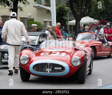 Pesaro , ITALY - jun 14 - 2023 : MASERATI A6 GCS 53 FANTUZZI 1955 on an old racing car in rally Mille Miglia 2023 the famous italian historical race ( Stock Photo