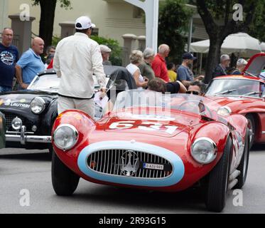 Pesaro , ITALY - jun 14 - 2023 : MASERATI A6 GCS 53 FANTUZZI 1955 on an old racing car in rally Mille Miglia 2023 the famous italian historical race ( Stock Photo