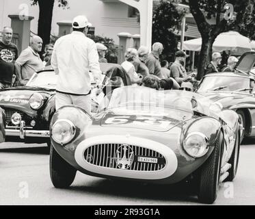 Pesaro , ITALY - jun 14 - 2023 : MASERATI A6 GCS 53 FANTUZZI 1955 on an old racing car in rally Mille Miglia 2023 the famous italian historical race ( Stock Photo