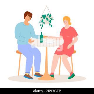 Dinner of two lovers - colorful flat design style illustration Stock Vector