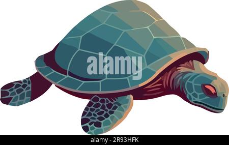 Slow turtle crawls over white Stock Vector