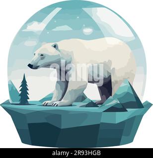 Cute polar bear on ice over white Stock Vector