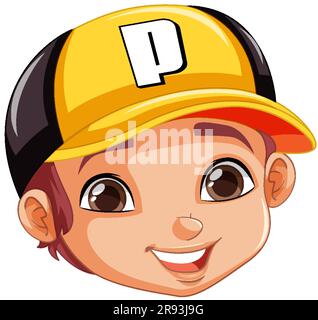 Boy wearing baseball hat head illustration Stock Vector