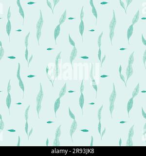 Seamless marine pattern with algae and fish, underwater life, oceanic flora and fauna for decorations, paper, background, wallpaper Stock Vector