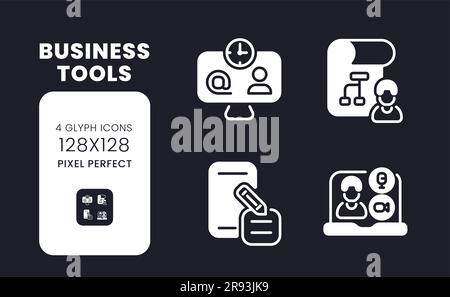 Business tools white solid desktop icons set Stock Vector