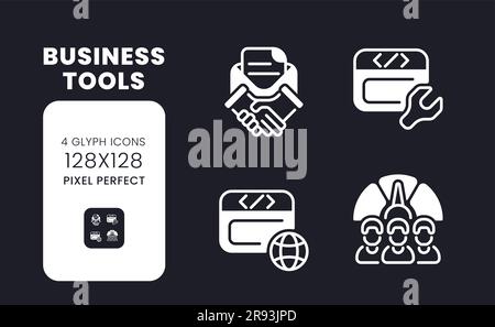 Business tools white solid desktop icons set Stock Vector