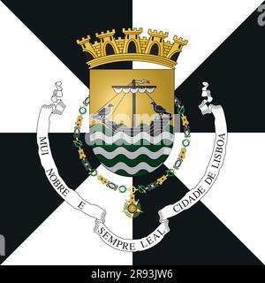 City of Lisbon coat of arms on the flag colors, Portugal, European Union, vector illustration Stock Vector