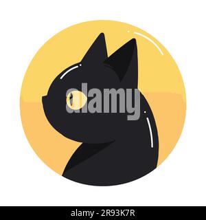 Hand Drawn cute black cat in flat style isolated on background Stock Vector