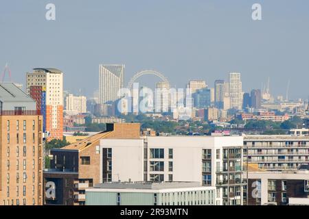 Point Hill, Lewisham, London, UK.  24th June 2023.  UK Weather.  View from Point Hill at Lewisham in London looking towards the London Eye on a morning of scorching hot hazy sunshine.  Picture Credit: Graham Hunt/Alamy Live News Stock Photo