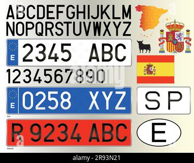 Spanish car plate, letters, numbers and symbols, Spain, European Union, vector illustration Stock Vector