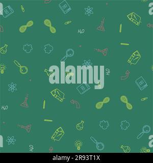 Back to School Seamless pattern, chemistry, biology education background. Vector illustration in doodle, simple line style Stock Vector