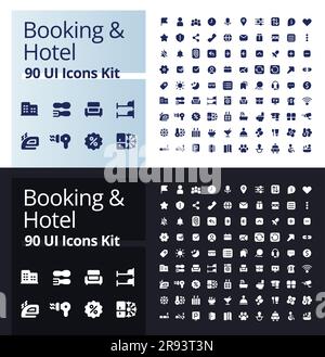 Booking and hotel glyph ui icons kit for dark, light mode Stock Vector