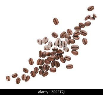Coffee beans splashing against white background Stock Photo