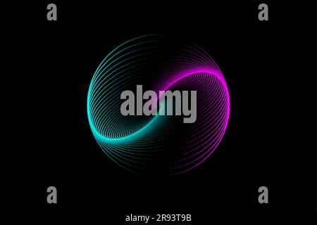 3D sphere design, elegant logo glowing circle. Abstract neon tunnel. Twisted lines. Spectrum Space tunnel in blue and pink vivid color. Vector Stock Vector