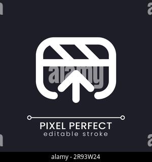 Export video file pixel perfect white linear ui icon for dark theme Stock Vector