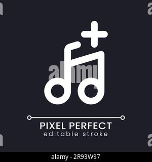 Add audio pixel perfect white linear ui icon for dark theme Stock Vector
