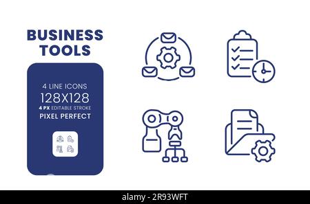 Business tools linear desktop icons set Stock Vector
