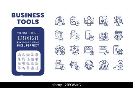 Business tools linear desktop icons set Stock Vector