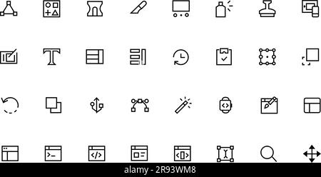 Art, drawing, web and self development graphic design icons set. Line Style vector. Set of Vector Line Icons Related to self education. Stock Vector