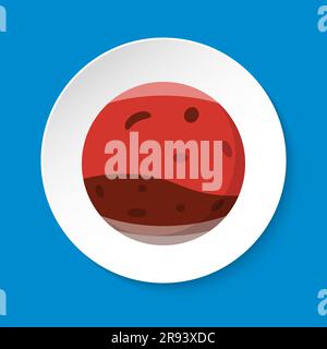 Neon planet Mars icon in flat style on round button. Solar system space element isolated on white background Stock Vector