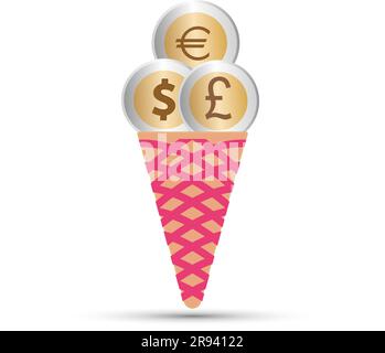 Ice cream cone with coins instead of scoops Stock Vector