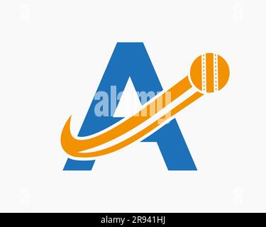 Initial Letter A Cricket Logo Concept With Moving Ball Icon For Cricket Club Symbol. Cricketer Sign Stock Vector