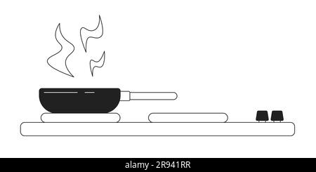 Frying pan on kitchen stove monochrome flat vector object Stock Vector