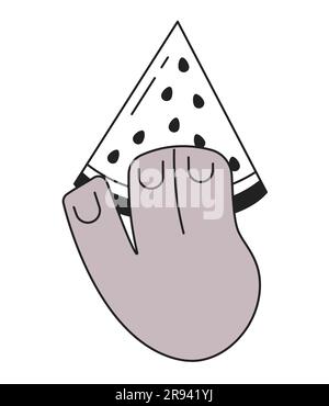 Watermelon in hand monochromatic flat vector hand Stock Vector