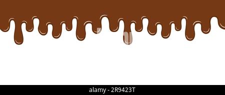 Flowing melted brown chocolate isolated on white background. Flat vector illustration Stock Vector