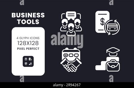 Business tools white solid desktop icons set Stock Vector