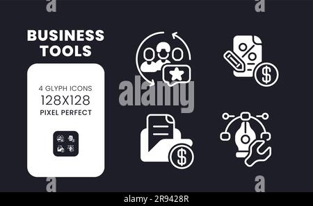 Business tools white solid desktop icons set Stock Vector