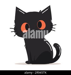 Hand Drawn cute black cat in flat style isolated on background Stock Vector