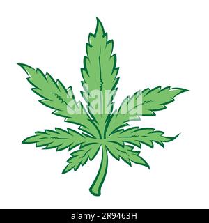 Cannabis leaf on a white background with copy space Stock Vector