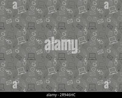 Vector office icons seamless pattern in gray color. The concept of remote work Stock Vector