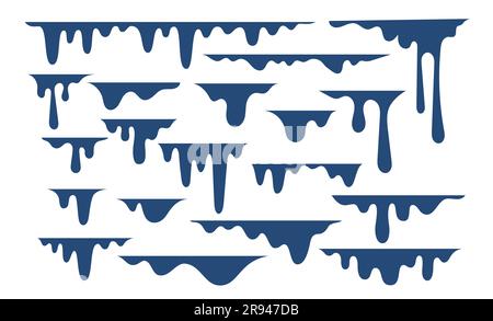 Dripping paint, overflowing liquids, melting substances set Stock Vector