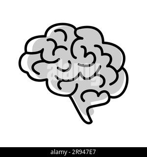 Gray and black brain icon on white background. Flat vector illustration Stock Vector