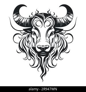 black and white stylized buffalo head silhouette. Vector illustration ...